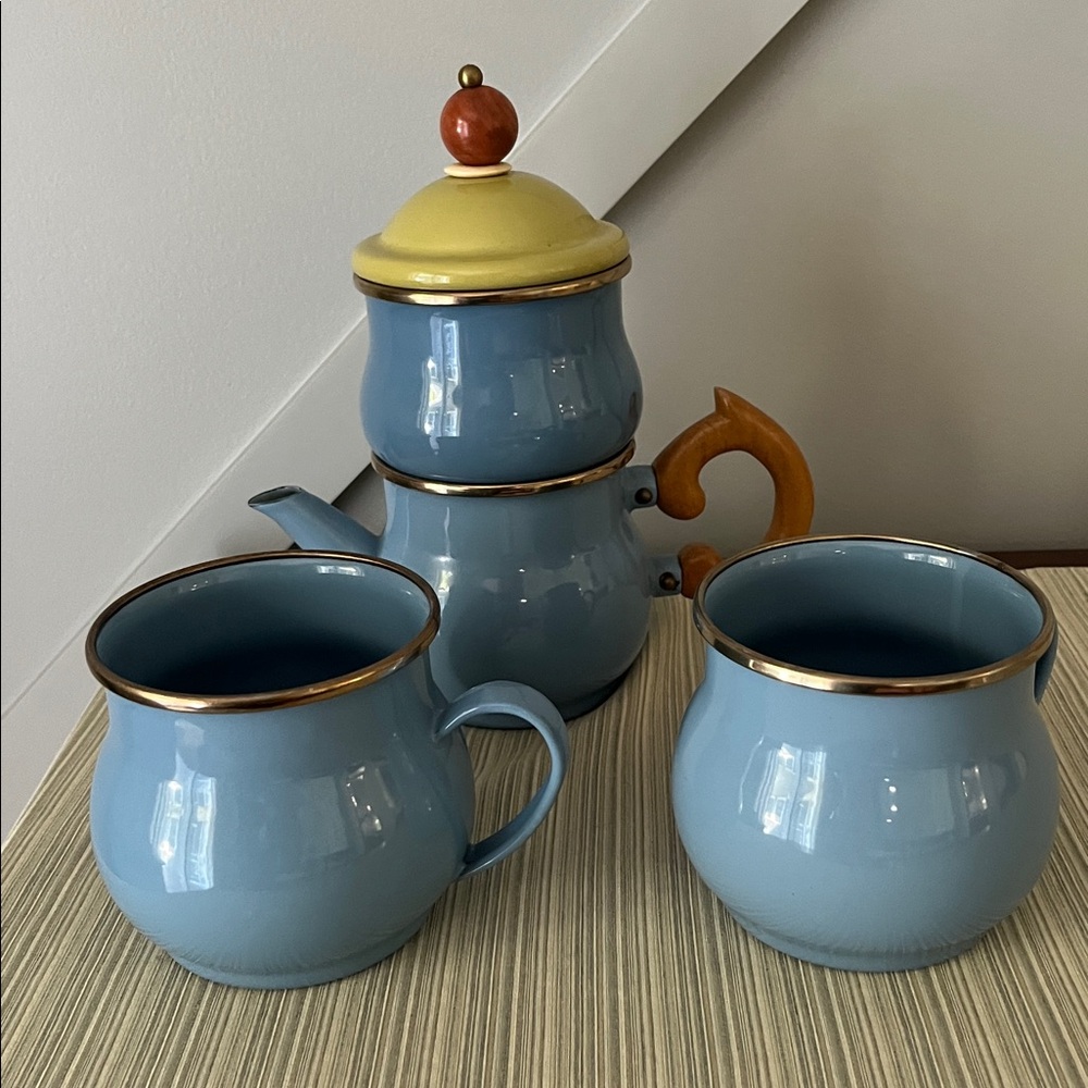 VTG Richard & Victoria French Blue Enamel Tea Set, Retired